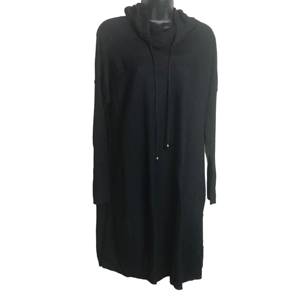 Cupio Black Turtleneck Sweater Dress Size Medium Drawstring Viscose Blend